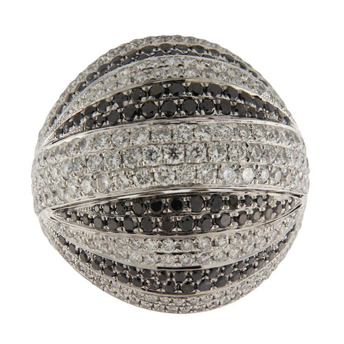 Bague 59 Bague bombée en or blanc sertie de diamants blancs et noirs pavés 58 Facettes G3850