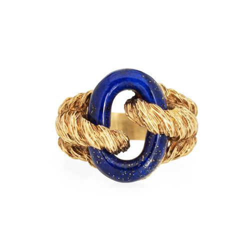 Bague 54 Bague Lapis Lazuli des années 70 Ovale Vintage Or Jaune 58 Facettes G13413