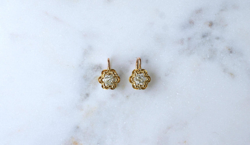 Dormeuses Diamants Taille Ancienne Coussin 1.40 Cts 58 Facettes