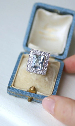 Bague 52 Bague Art Déco Aigue-Marine et Diamants 58 Facettes