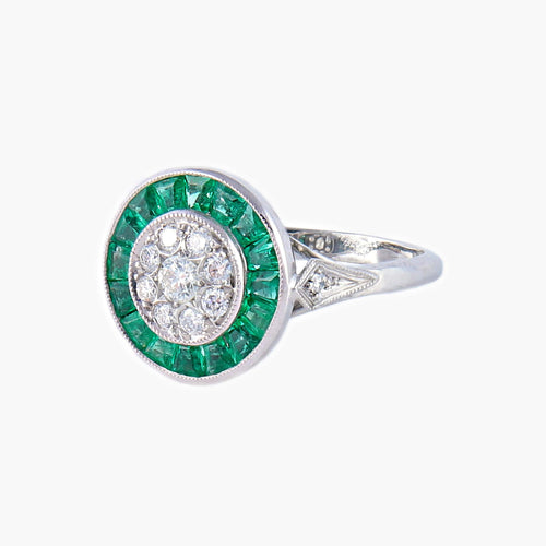 Bague 52 Bague style Art Déco Diamants Emeraudes 58 Facettes