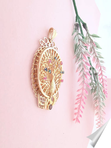 Pendentif Pendentif Paon Pierres de couleur Or Jaune 18 K 58 Facettes AA 1566