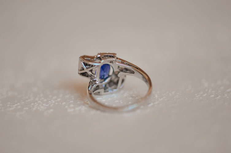 Bague 49 Art Déco platinum blue sapphire ring 58 Facettes