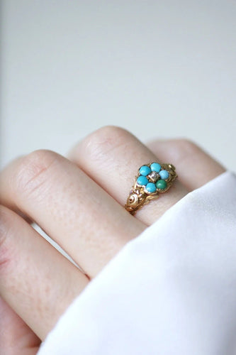 Bague Bague fleur ancienne turquoises et diamant 58 Facettes