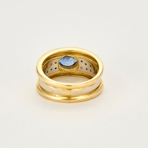 Bague 55 Bague jonc or jaune et gris, saphir et diamants 58 Facettes PER1277