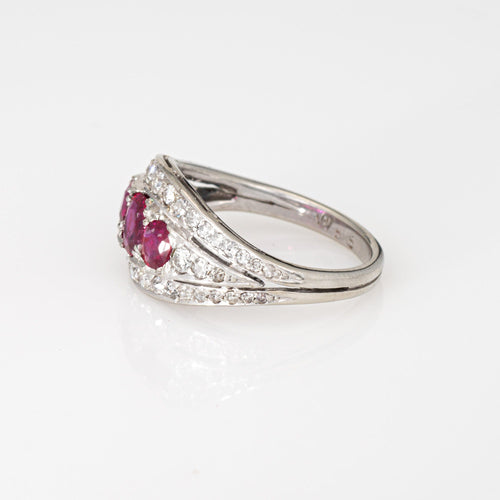 Bague Bague Art déco vintage en or blanc 14 carats avec rubis et diamants, taille 6, bijou de succession 58 Facettes G14120