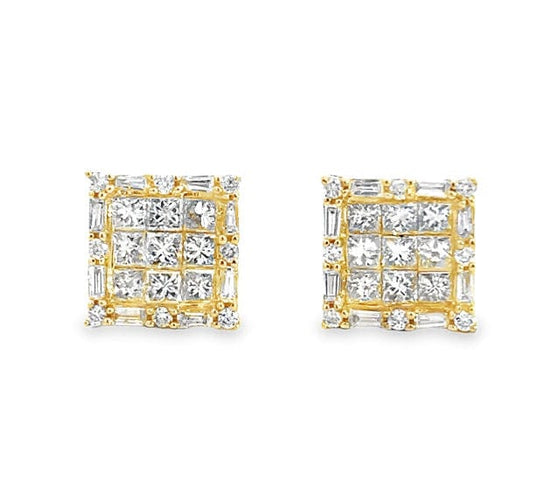 Boucles d'oreilles Gold Square Diamond Earrings 58 Facettes