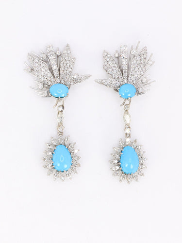 Boucles d'oreilles Boucles d'oreilles pendantes turquoises diamants 58 Facettes 1118.2