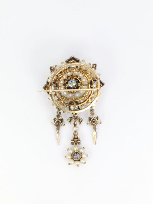 Broche Broche ancienne guirlande or argent perles fines diamants taille ancienne 58 Facettes 340B