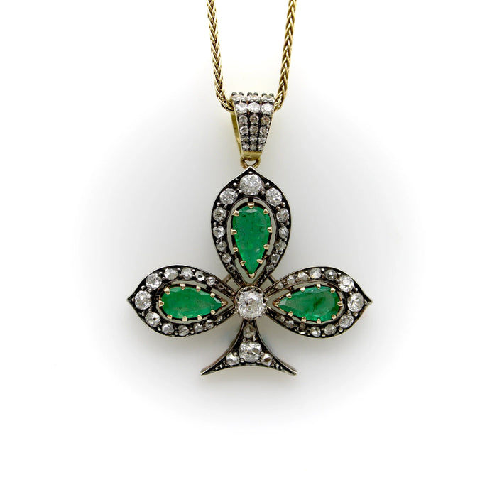 Pendentif Victorian Silver Front 18K Gold Back Diamond and Emerald Shamrock Pendant 58 Facettes