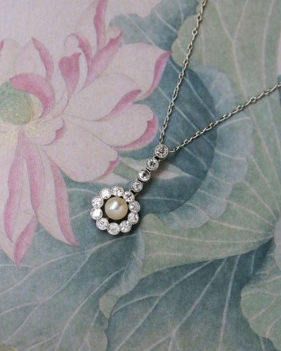 Pendentif Pendentif platine perle diamants 1920 58 Facettes A10548