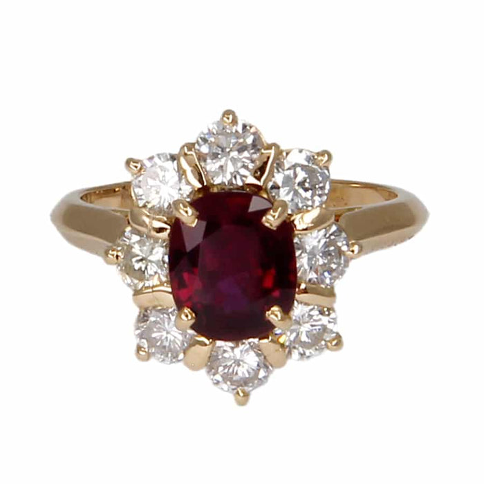 Yellow gold certified ruby and diamond ring