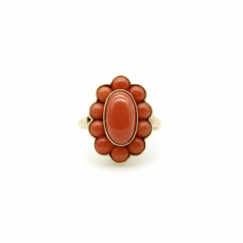 Bague Bague rétro en or 14 carats avec cabochon de corail 58 Facettes A2002D