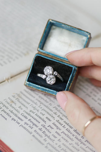 Bague 56.5 Bague Ancienne Toi et Moi Diamants 2,60 Cts sur Or Jaune et Platine 58 Facettes