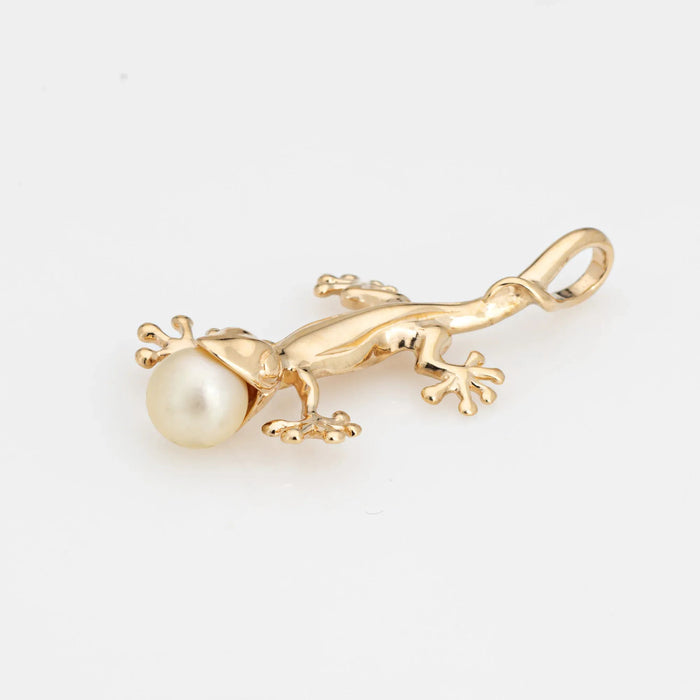 Ciondolo geco lucertola in oro giallo con ciondolo perla coltivata gioielli pregiati