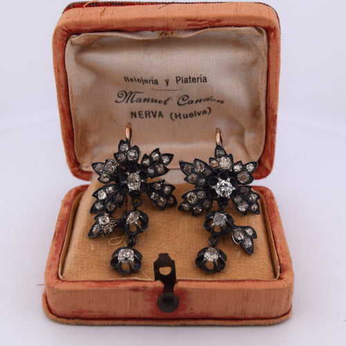 Boucles d'oreilles Boucles d’oreilles victoriennes en or 12k, argent 925 et diamants 58 Facettes OR14