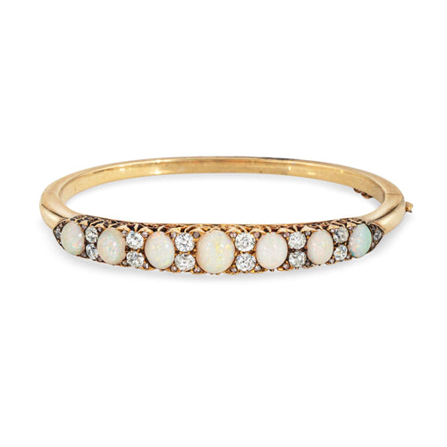 Bracelet Bracelet jonc ancien victorien en or jaune, opale et diamants 58 Facettes G14218