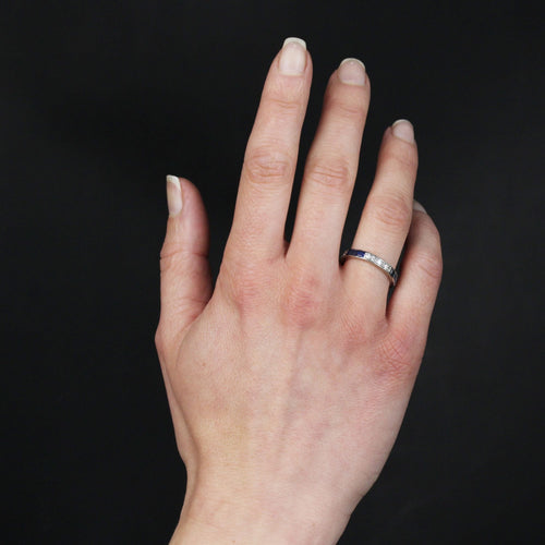 Bague 54 Alliance ancienne en platine saphirs calibrés diamants 58 Facettes 24-005