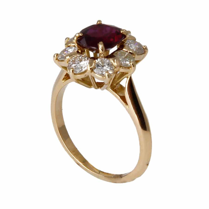 Yellow gold certified ruby and diamond ring