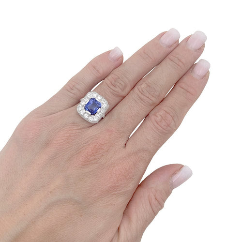 Bague 51 Bague "Pompadour" platine, or blanc, saphir, diamants. 58 Facettes 33935