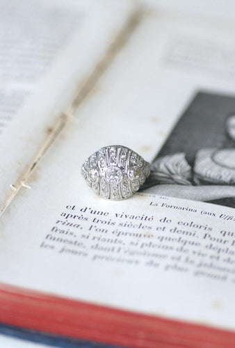 Bague Bague Dôme Art Déco Diamants 1,30 Ct sur Platine 58 Facettes