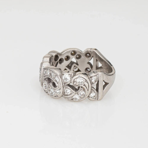 Bague 51 Bague en platine à demi-diamants du milieu du siècle, taille 6,5, bijou de mariée raffiné 58 Facettes G13583