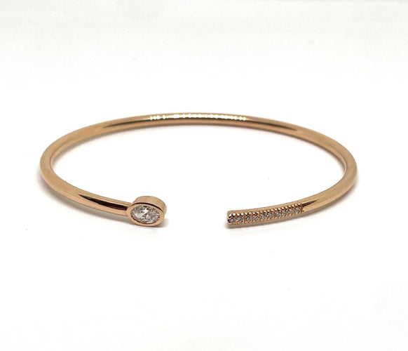 Bracelet Bracelet jonc ouvert or rose et diamants 58 Facettes