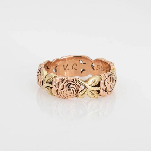 Bague 49 Roses et feuilles bague alliance or rose 58 Facettes G13477