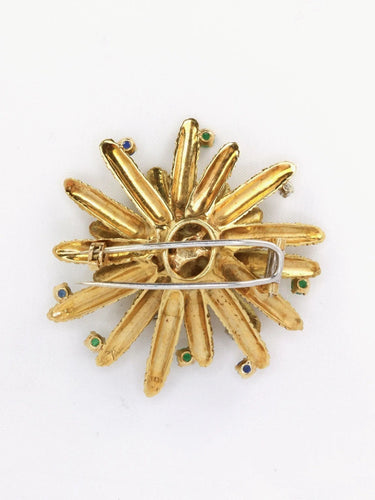 Broche Broche vintage anémone or jaune diamants émeraudes saphirs 58 Facettes 1090.7