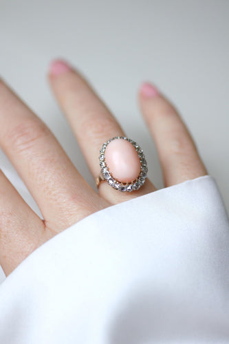 Bague 52 Bague Marguerite Belle Époque Corail Peau d'Ange entourage Diamants 58 Facettes