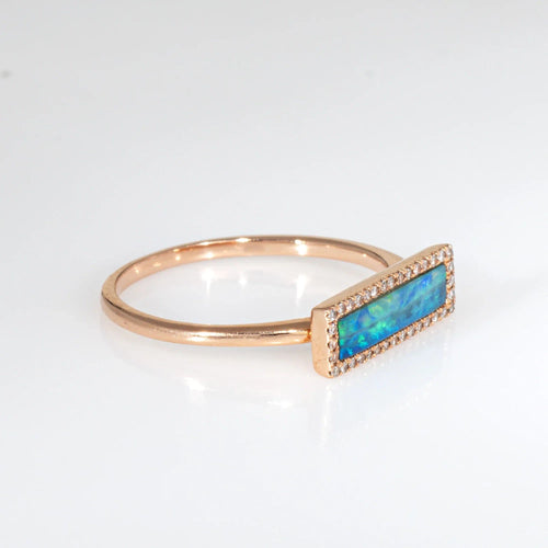 Bague Bague diamant opale East West, taille 7, bijoux fins Estate, anneau en or rose 14 carats 58 Facettes G13852