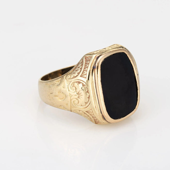 Bague 60 Bague homme Art Déco Vintage Incrustée Onyx or jaune 58 Facettes G12881