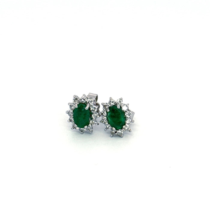 Boucles d'oreilles Puces d'oreilles Pompadour Or blanc 18k Émeraudes & Diamants 58 Facettes BOC1-GS34162-1