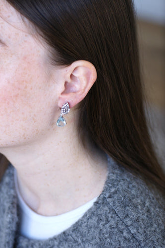 Boucles d'oreilles Boucles d'Oreilles Goutte Aigue Marine et Diamant 58 Facettes