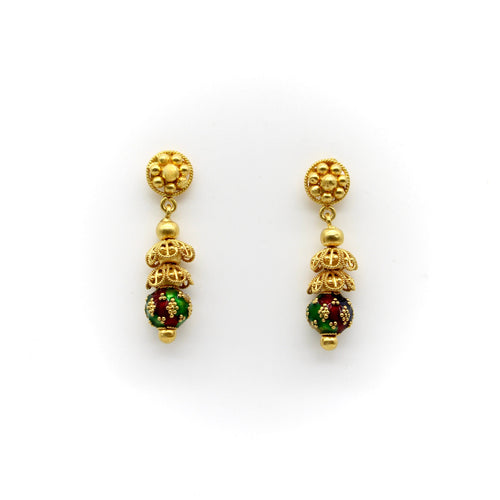Boucles d'oreilles Boucles d'oreilles cannetille indiennes en or jaune 22 carats avec émail 58 Facettes