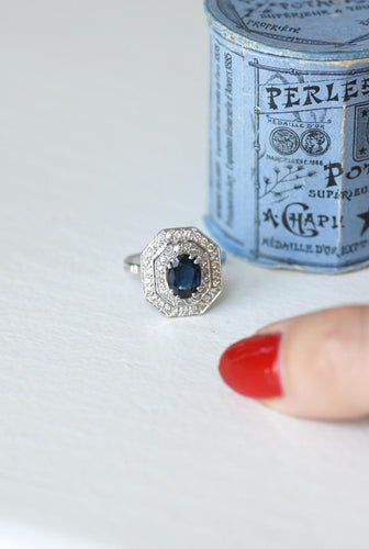 Bague 56.5 Bague Octogonale Saphir et Diamants Style Art Déco 58 Facettes
