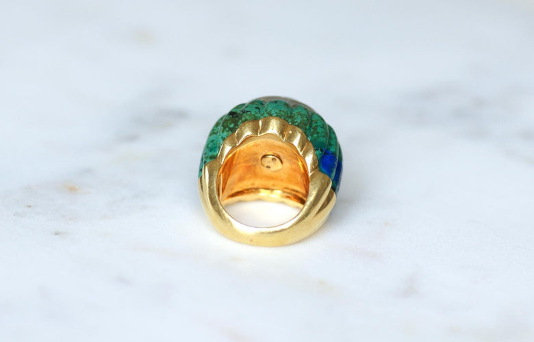 Bague 53 David Webb - Bague Boule Azurmalachite, Rubis, et Diamants en Or Jaune 58 Facettes