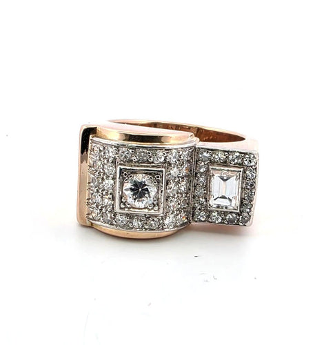 Bague 53 Anello vintage en or rose 18kt et diamants 58 Facettes
