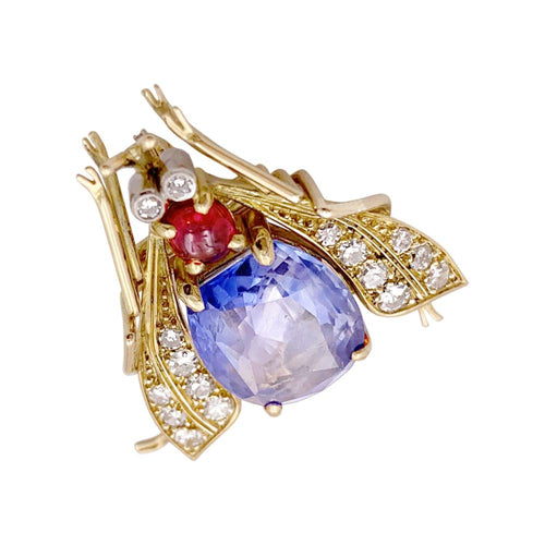 Broche Broche Van Cleef & Arpels, « Abeille », platine, or jaune, saphir, rubis et diamants. 58 Facettes 34982