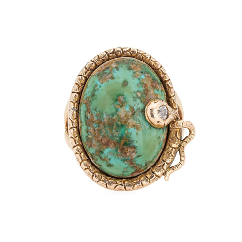 Bague 55 Bague Serpent Victorienne Or, Diamant, Turquoise 58 Facettes G13370