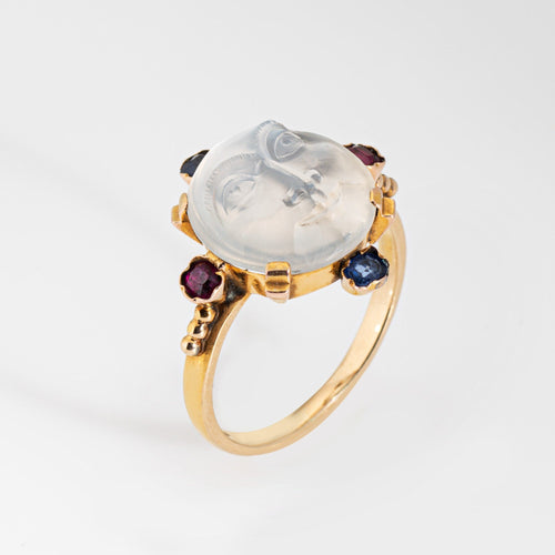 Bague 53.5 Bague victorienne antique en or jaune 14 carats avec pierre de lune et homme dans la lune 58 Facettes G13683