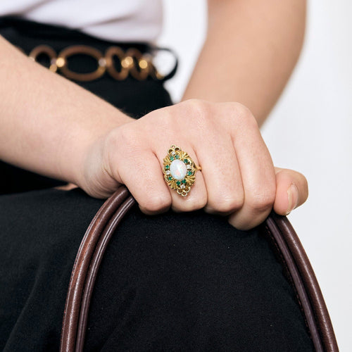 Bague 51 Bague marquise or jaune, opale et diamants 58 Facettes RAM28443