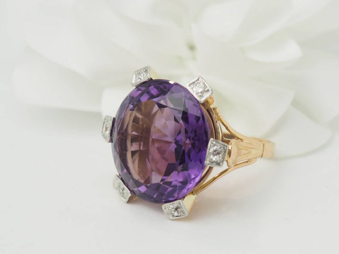 Bague 58 Importante Bague COCKTAIL en or rose, améthyste et diamants 58 Facettes 33421