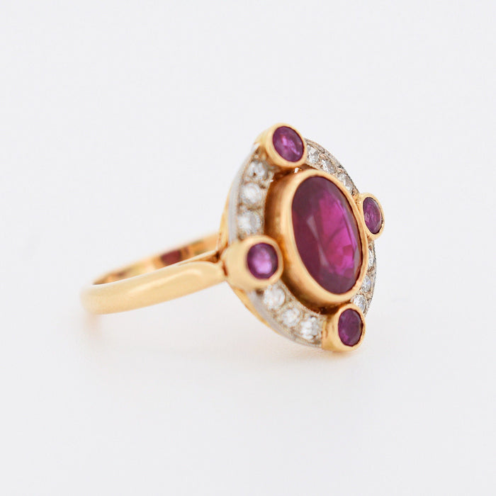 Bague 53 Bague halo or jaune rubis birman et diamants 58 Facettes 324