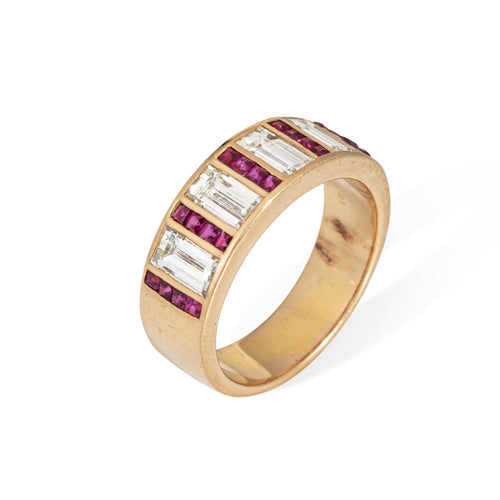 Bague Bague vintage en or jaune 18 carats avec diamants et rubis de 1 carat, taille 6,5, bijou en pierres précieuses 58 Facettes G13893