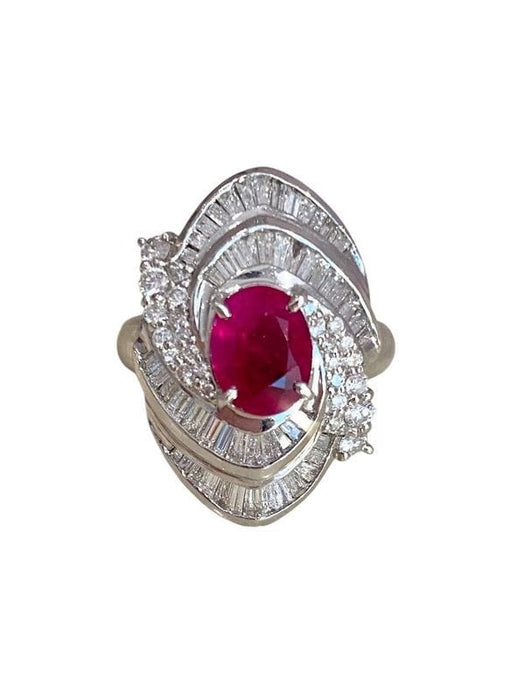 Bague 52 Importante bague en platine rubis et diamants 58 Facettes