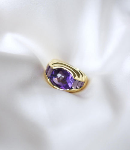 Bague 49 Bague à gaudrons Or Jaune, Améthyste 58 Facettes