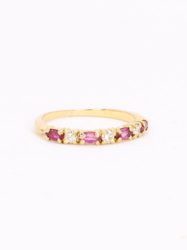 Alliance or jaune diamants tourmalines roses 58 Facettes 1186.2