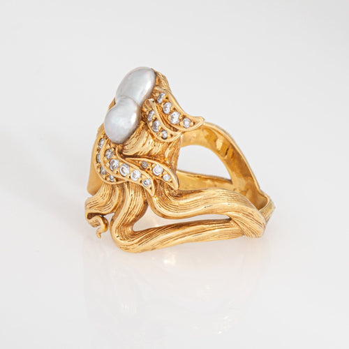 Bague Bague Déesse Carrera y Carrera, taille 4, or jaune 18 carats, perle Biwa, diamants 58 Facettes G13961