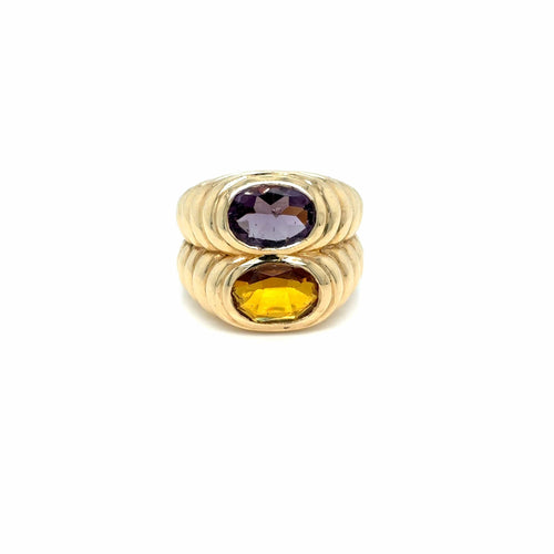 Bague 52 Bague Bulgari Double Baccellato en or citrine et améthyste 58 Facettes